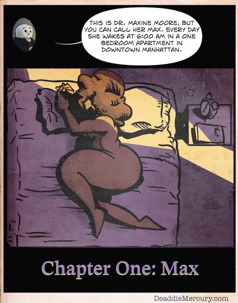 Digital illustration by Deaddie Mercury of Maxine Moore in bed