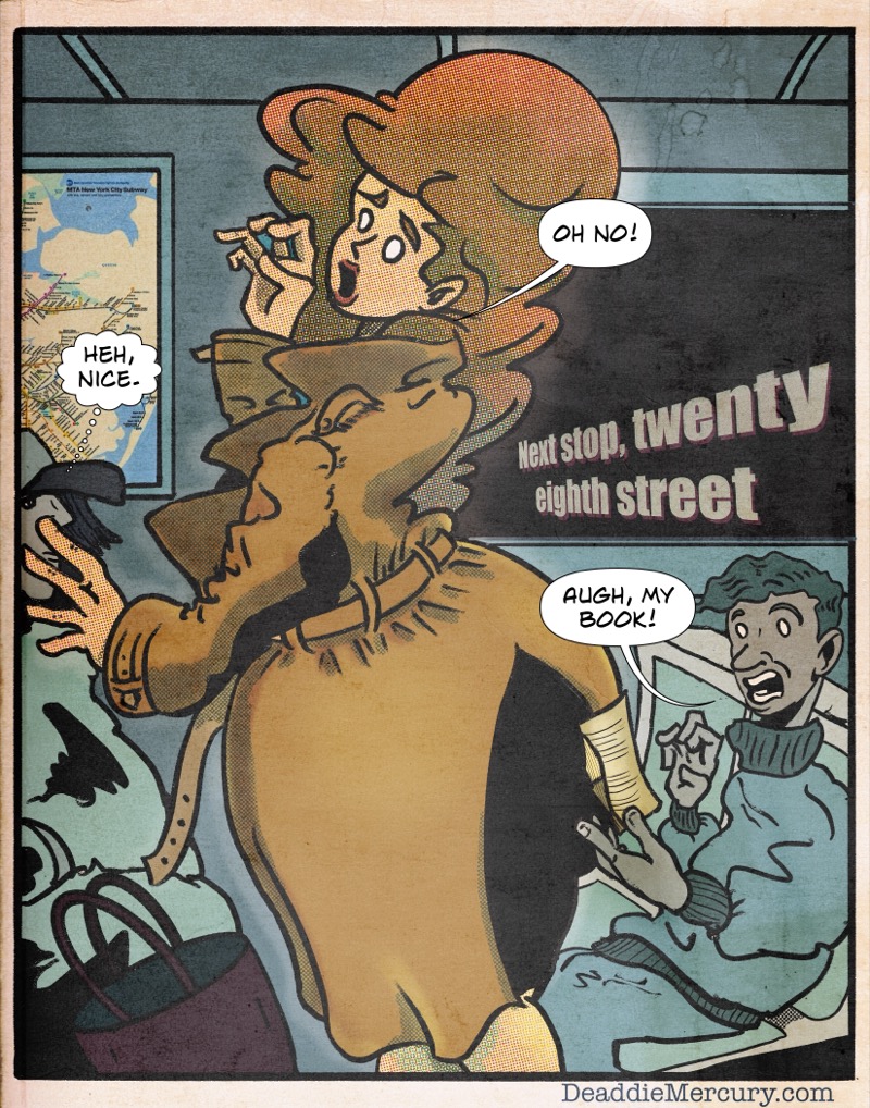 Digital illustration by Deaddie Mercury of Maxine Moore new york city commuters 