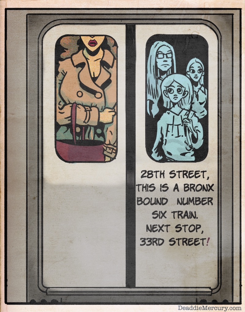 Digital illustration by Deaddie Mercury of Maxine Moore new york city commuters 