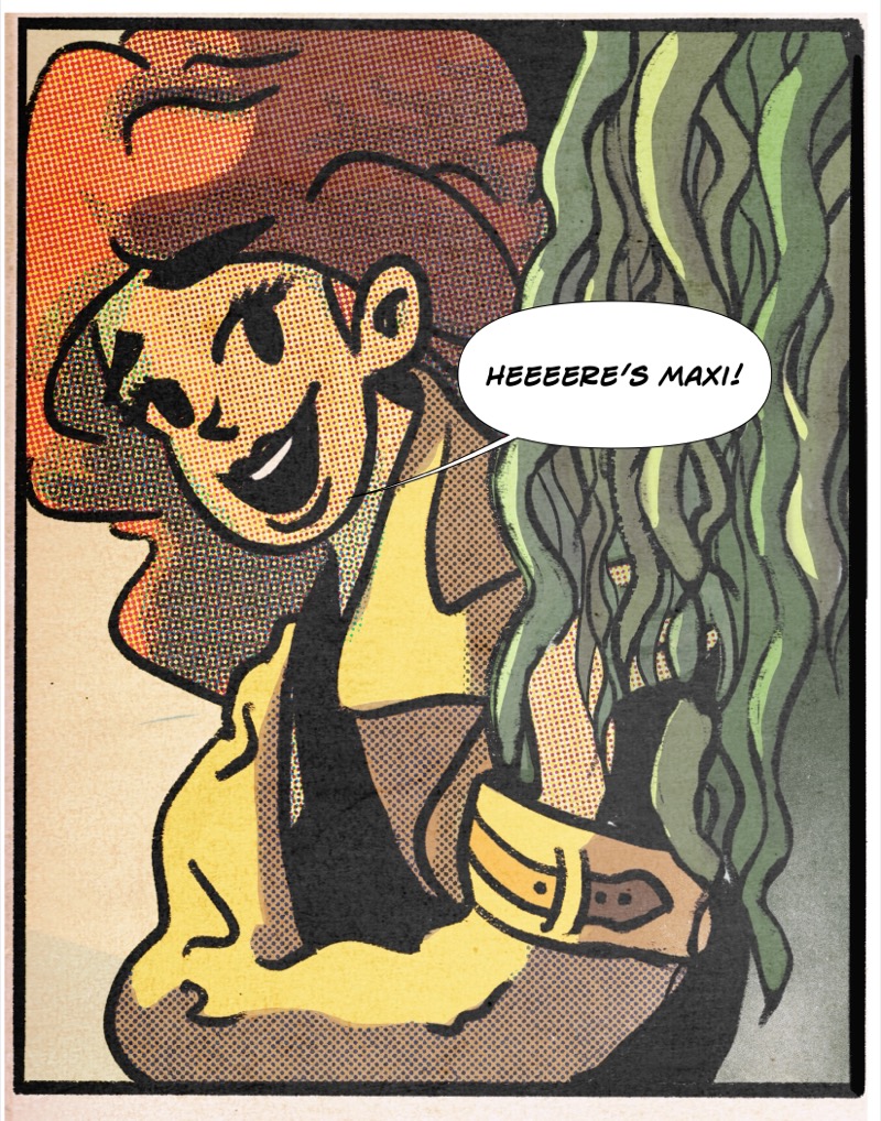 Digital illustration by Deaddie Mercury of Maxine Moorein her office