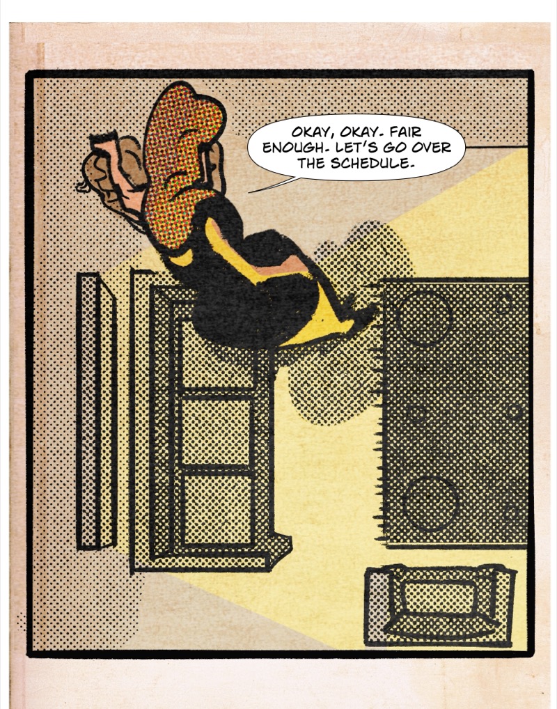 Digital illustration by Deaddie Mercury of Maxine Moorein her office