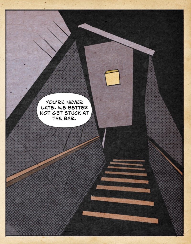 artistic digital illustration by deaddie mercury of a dark basement stairway