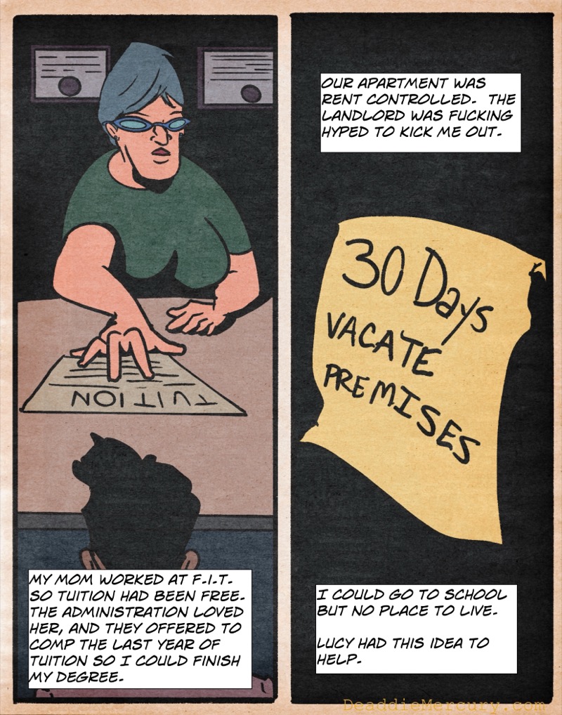 artistic digital illustration by deaddie mercury of bureacratic college tuition discussions and an eviction notice