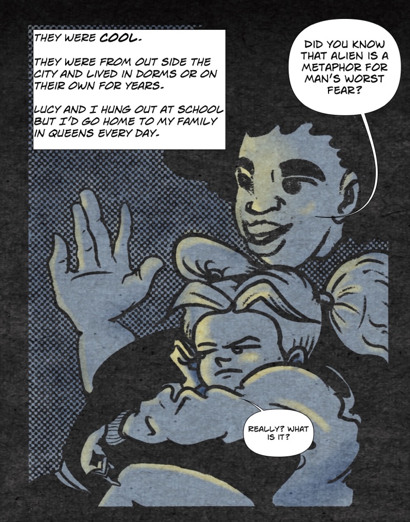 artistic digital illustration by deaddie mercury of a small woman cuddling with a large woman