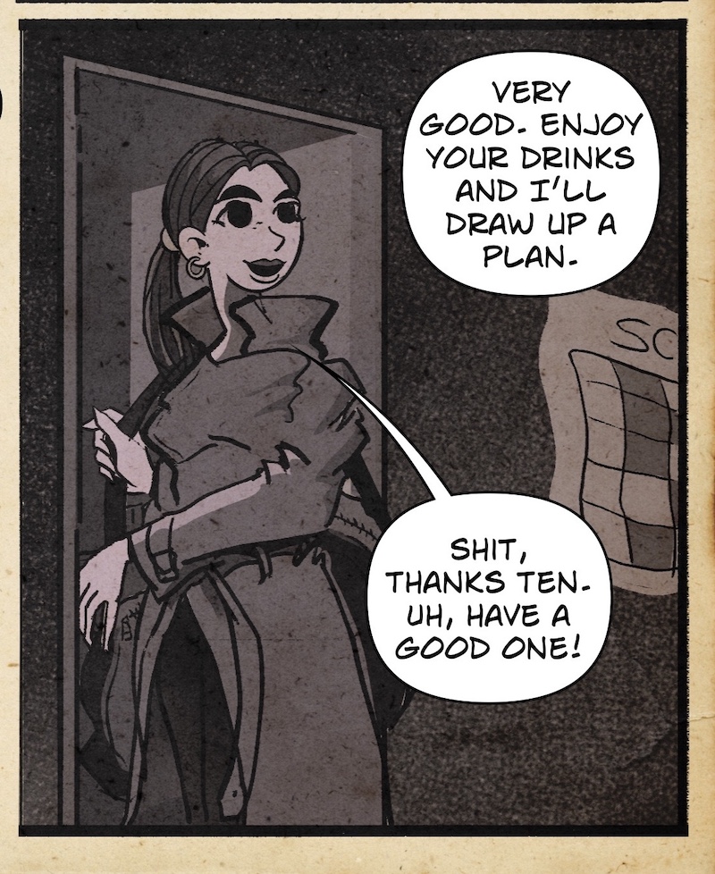 Digital illustration by Deaddie Mercury of Mistress Wiki and MIstress Ten after work at a bdsm dungeon