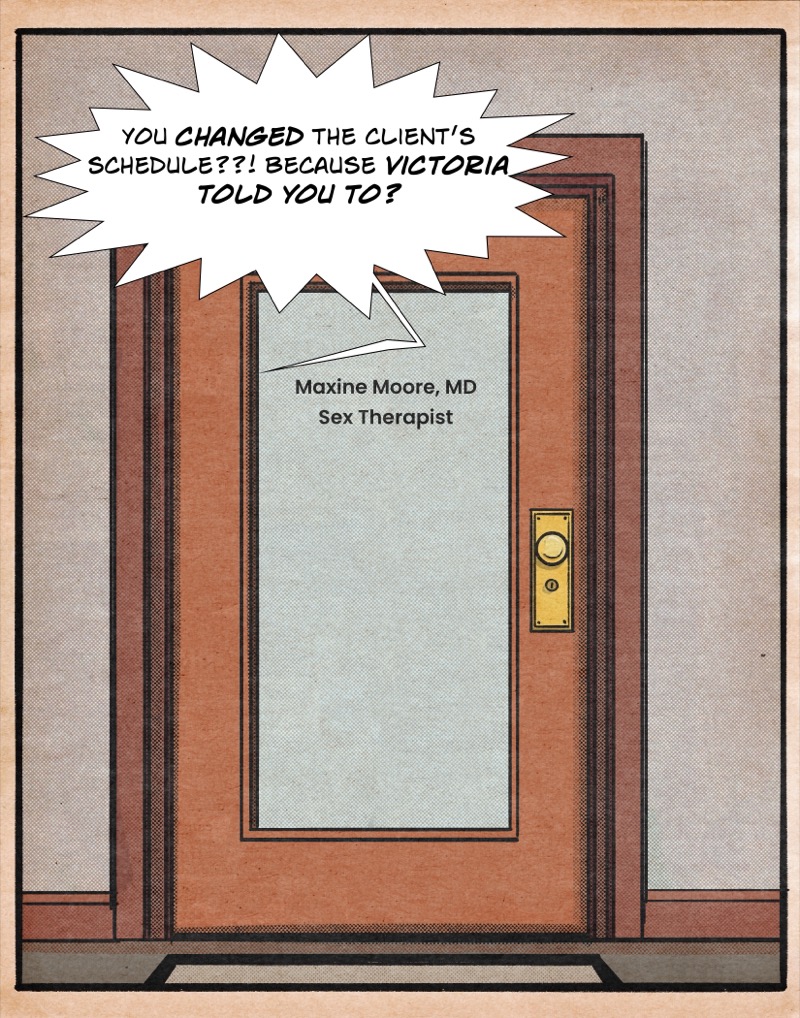 Artistic digital illustration by Deaddie Mercury of an office door in a hallway