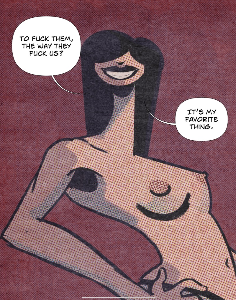 Artistic digital illustration by Deaddie Mercury of a closeup of Mistress Wiki smiling at the viewer