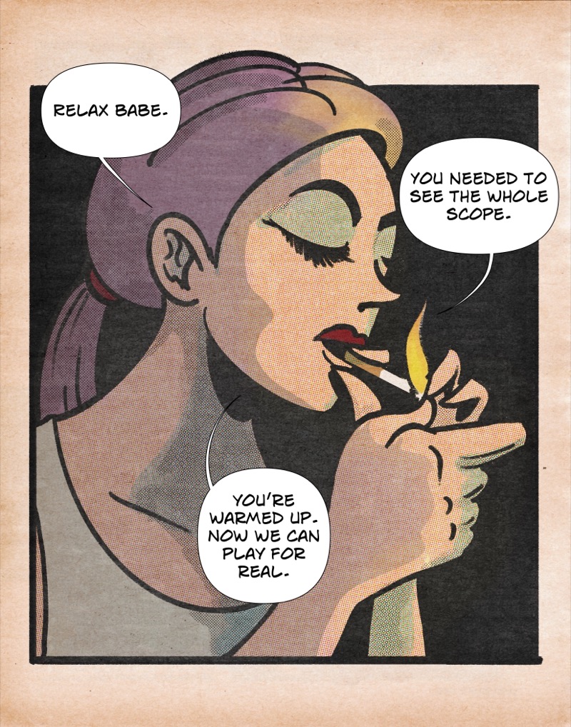 Artistic digital illustration by Deaddie Mercury of victoria, aka Mistress wiki, lighting and smoking a cigarette