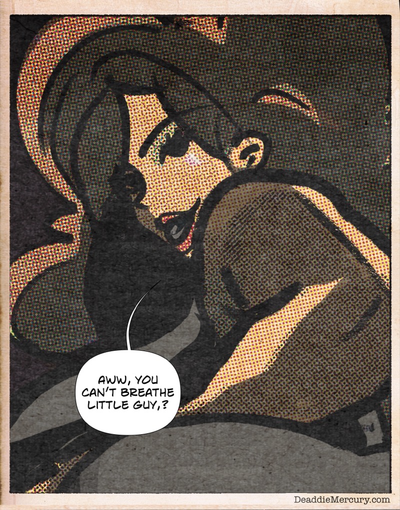 Artstic retro comic style digital illustration by Deaddie Mercury of Dr. Maxine Moore looking over her shoulder