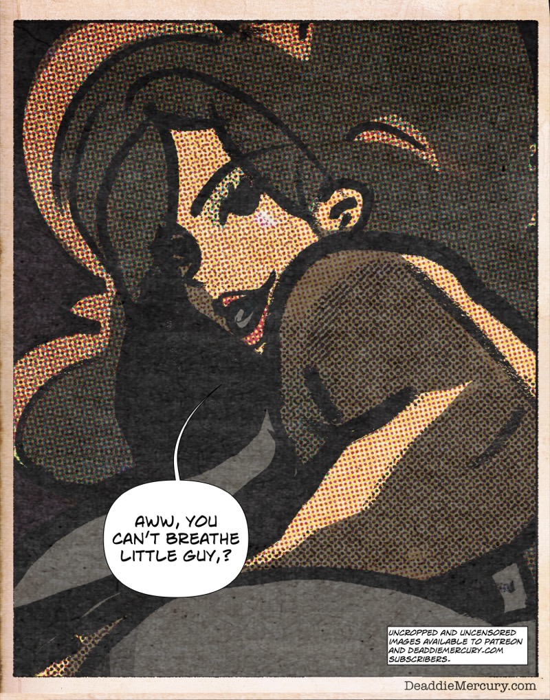 Artstic retro comic style digital illustration by Deaddie Mercury of Dr. Maxine Moore looking over her shoulder down at the viewer