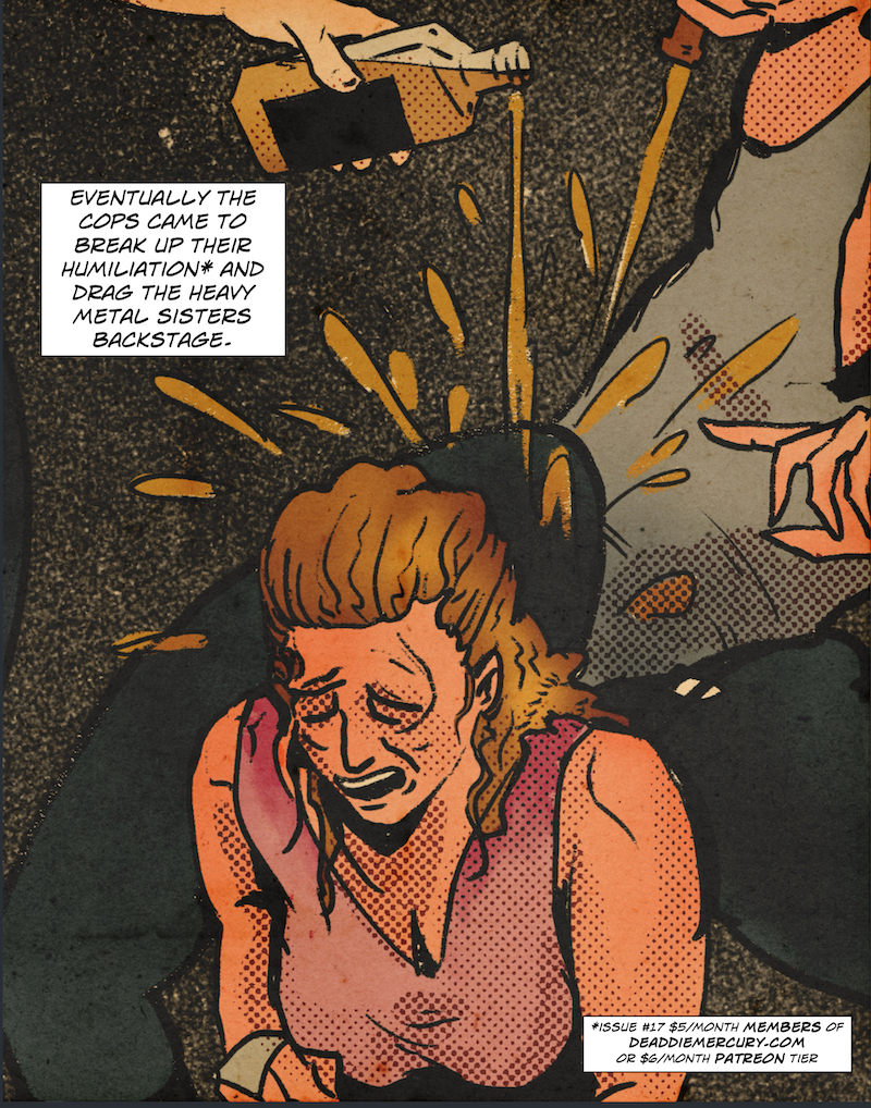 Artistic digital illustration by Deaddie Mercury in a retro comic book cover style of one of the Southern Belles crying as eh is being humiliated