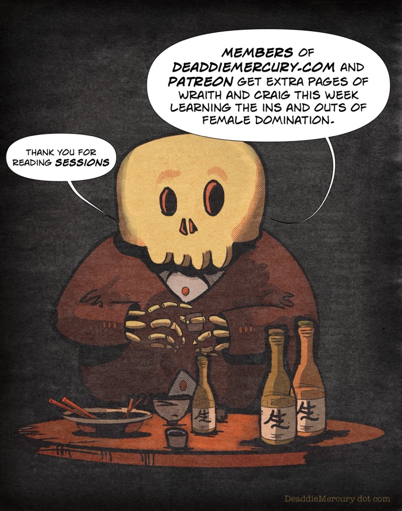 Deaddie Mercury offers uncensored art and extra pages of Wrath and Craig if free readers become a member of deaddiemercury.com or patreon.com/deaddiemercury