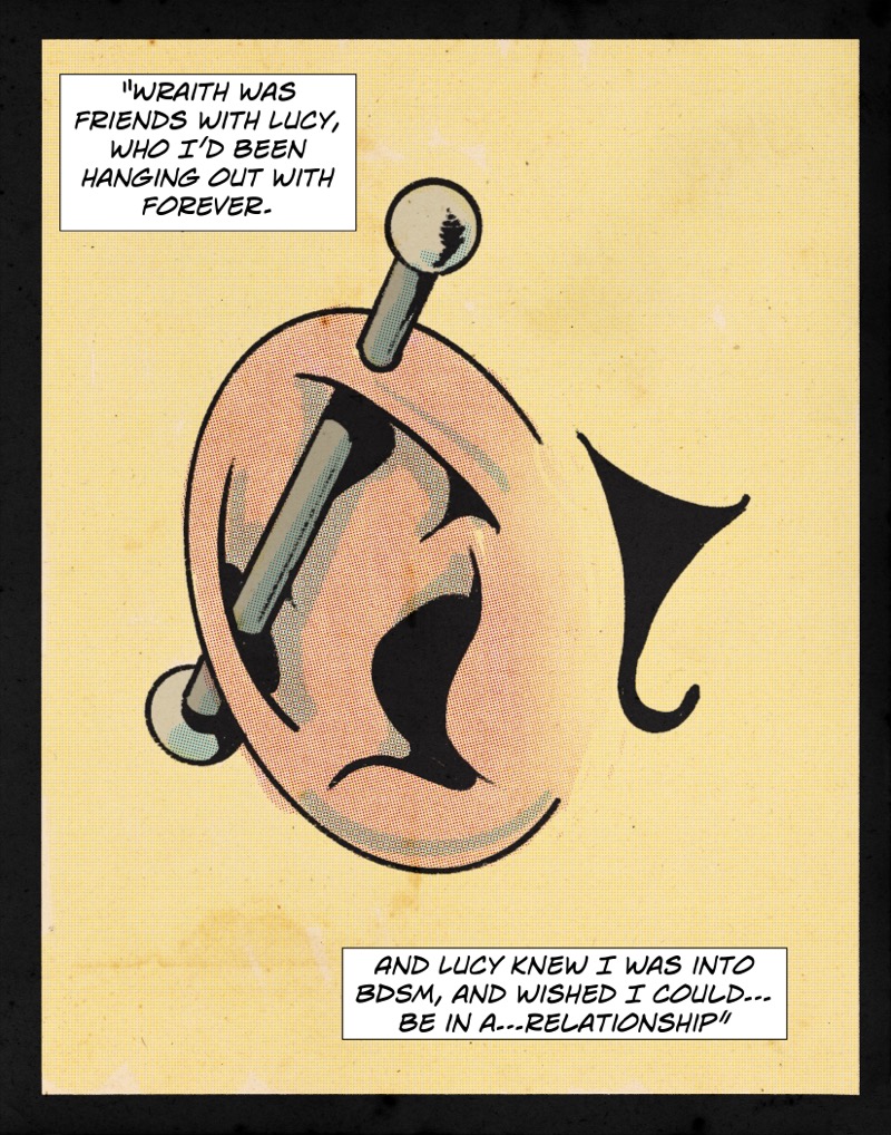 Artistic digital illustration by Deaddie Mercury in a retro comic book style of a pierced ear
