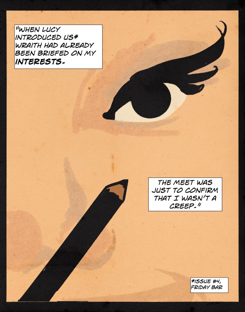 Artistic digital illustration by Deaddie Mercury in a retro comic book style of a woman putting mascara on her eye
