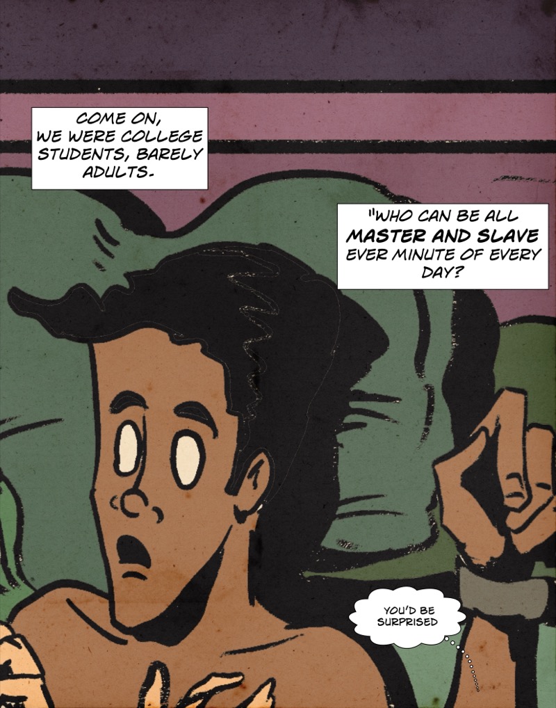 Artistic digital illustration by Deaddie Mercury in a retro comic book style of Craig Liszt in bed with Wraith