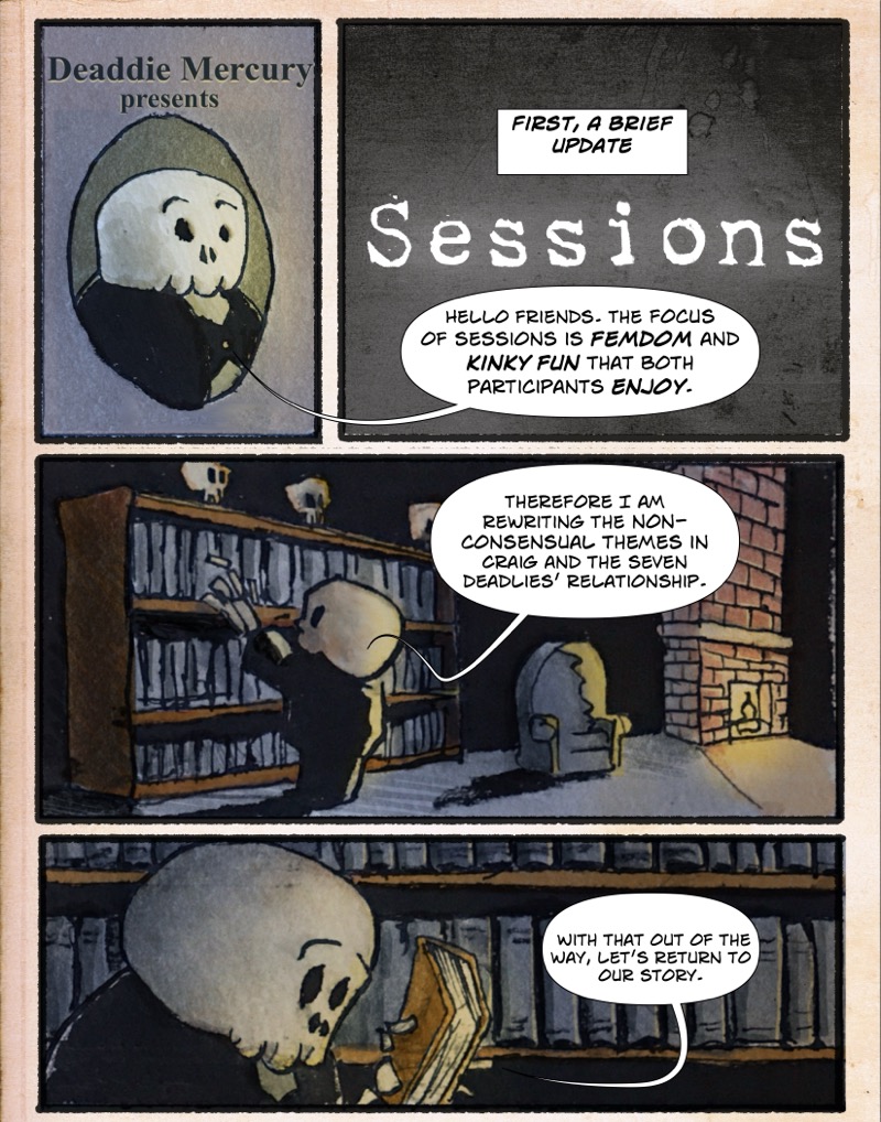 Deadie Mercury in his library addresses the reader
