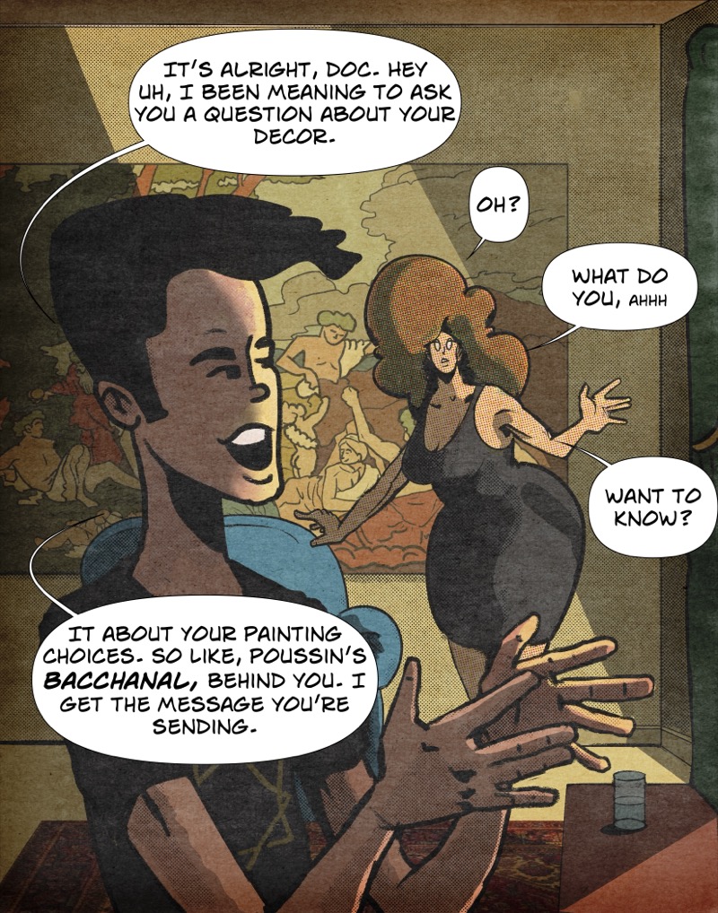 Craig Liszt and Maxine Moore have a conversation in her office.