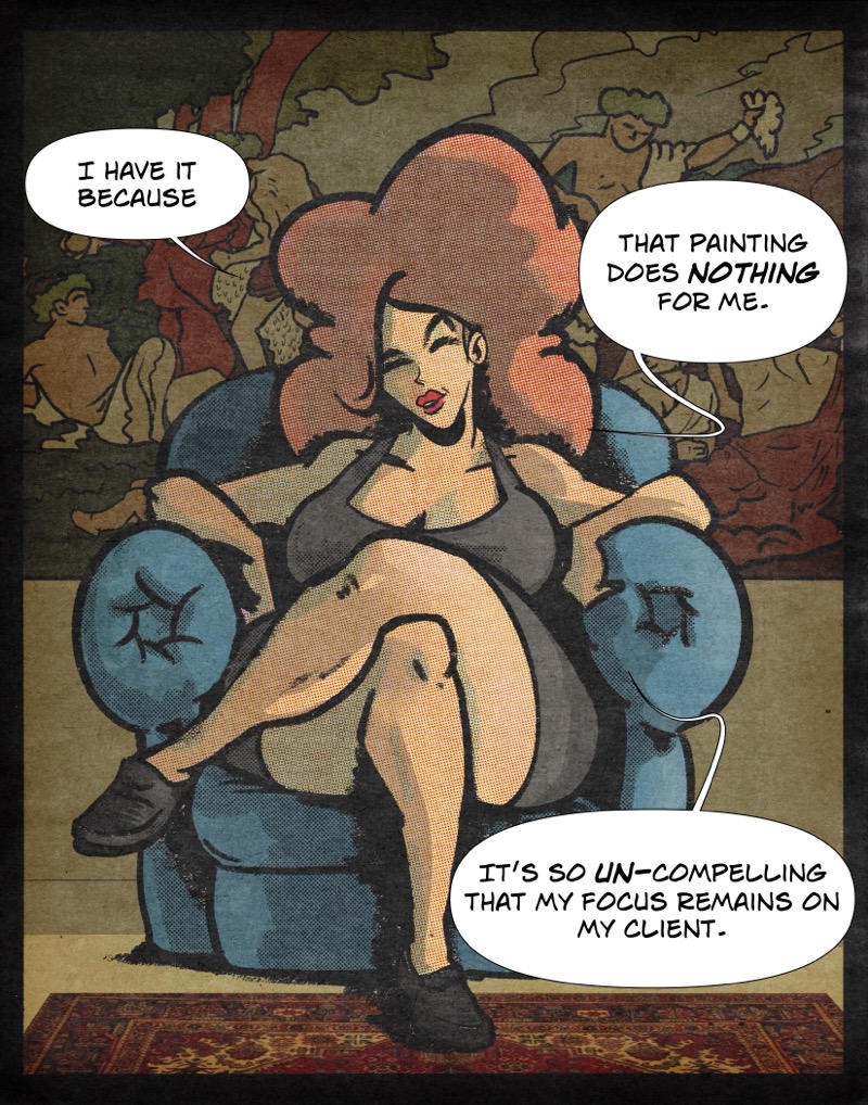 Maxine Moore sits in her office armchair looking at the viewer