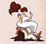 Arachne sits on her husband's face while contemplating Hestia's desserts