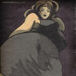 Digital artistis illustration by Deaddie Mercury of a tall voluputuous woman seen from below in a dominant position