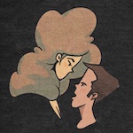 Maxine Moore and Craig Liszt stare into each other's eyes in a retro comic style digital illustration by Deaddie Mercury